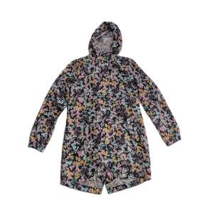 Joules Right As Rain GO LIGHTLY Sz 2 Floral Grey Ditsy Hooded Packable Jacket
